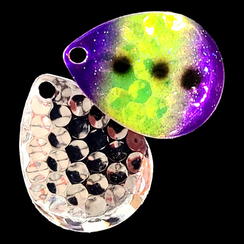 Bago Lures Purple Freeze Walleye Whisperer Deep Cup Colorado Blade with silver back.