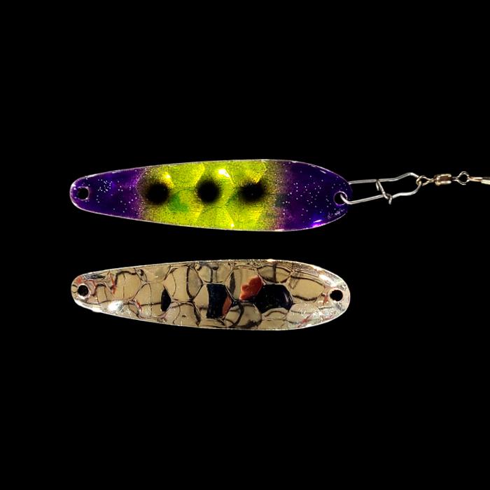 Purple Freeze Crawler Dancer Spoon Harness with silver back.