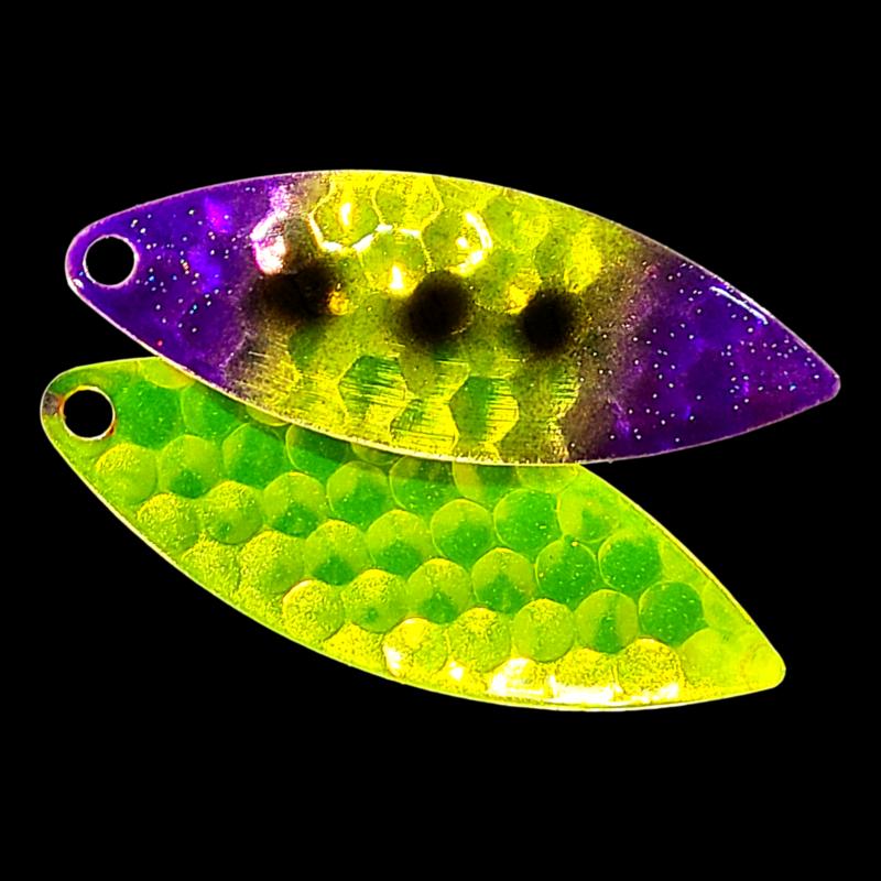 Bago Lures Purple Freeze Walleye Whisperer Willowleaf Spinner Blade with antifreeze back.