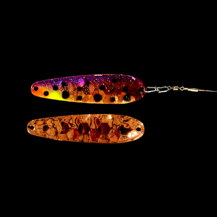 Purple Huckleberry Crawler Dancer Spoon Harness with copper back.