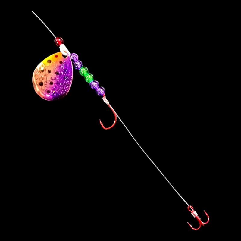 Bago Lures Purple Huckleberry Walleye Whisperer Crawler Harness with treble hook.