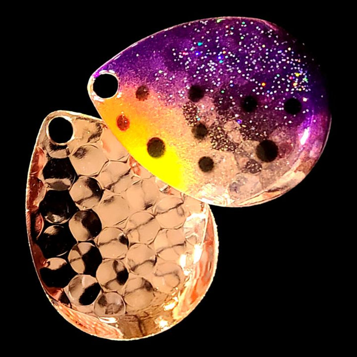 Bago Lures Purple Huckleberry Walleye Whisperer Deep Cup Colorado Blade with copper back.