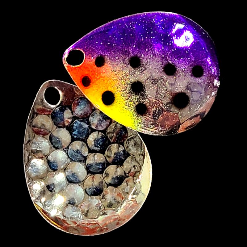 Bago Lures Purple Huckleberry Walleye Whisperer Deep Cup Colorado Blade with silver back.