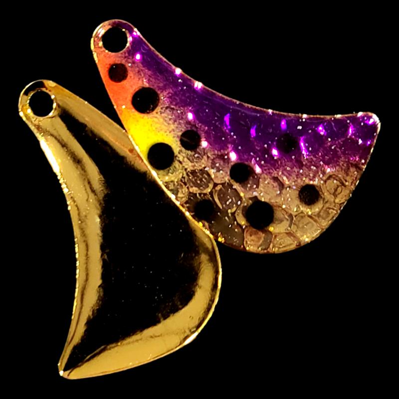 Bago Lures Purple Huckleberry Walleye Whisperer Hatchet Spinner Blade with gold back.