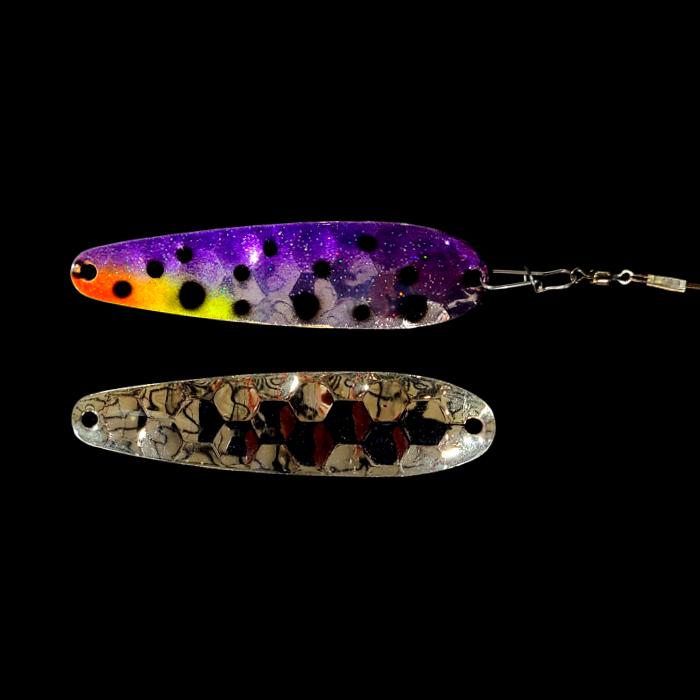 Purple Huckleberry Crawler Dancer Spoon Harness with silver back.