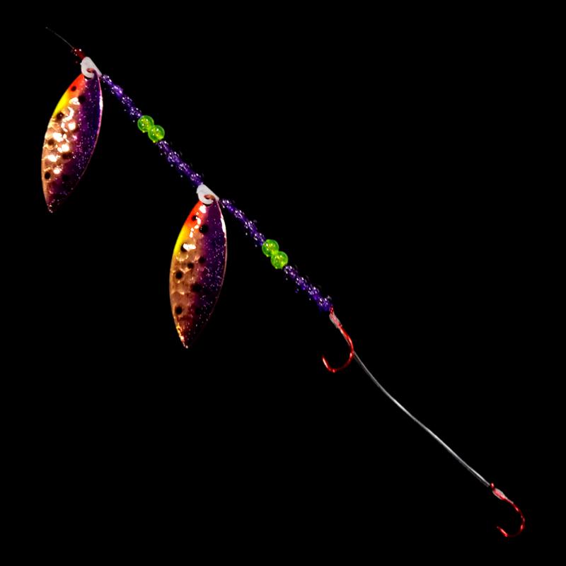 Bago Lures Purple Huckleberry Walleye Whisperer Tandem Willow Leaf Blade Crawler Harness.