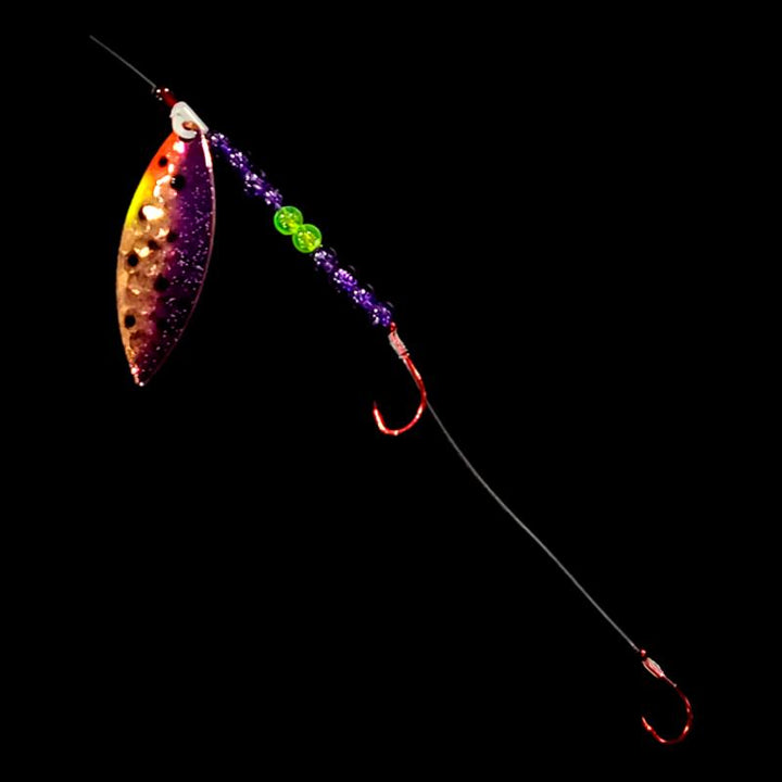 Bago Lures Purple Huckleberry Walleye Whisperer Willow Leaf Blade Crawler Harness.