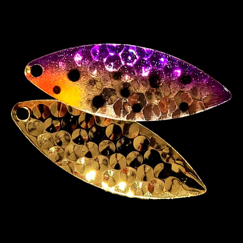 Bago Lures Purple Huckleberry Walleye Whisperer Willowleaf Blade with gold back.