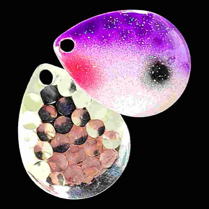 Bago Lures Purple Shad Deep Cup Colorado Blade with silver back.