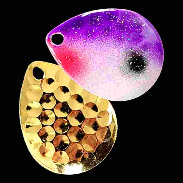 Bago Lures Purple Shad Deep Cup Colorado Blade with gold back.