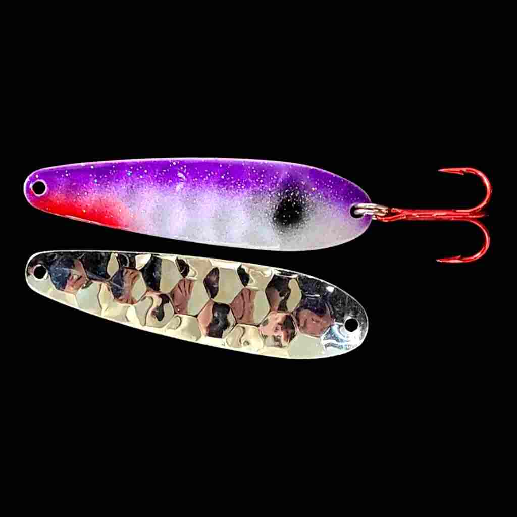 Bago Lures Purple Shad Flutter Spoon with silver back.