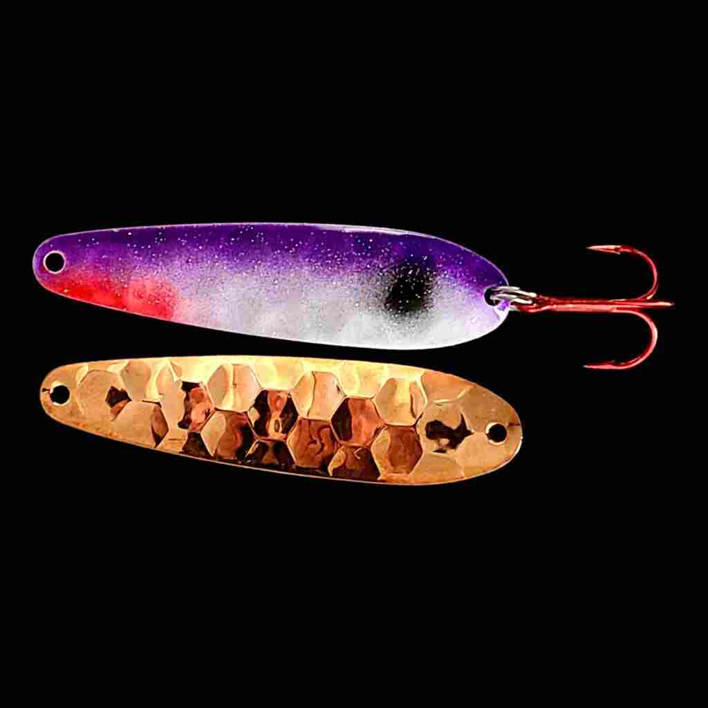 Bago Lures Purple Shad Flutter Spoon with copper back.