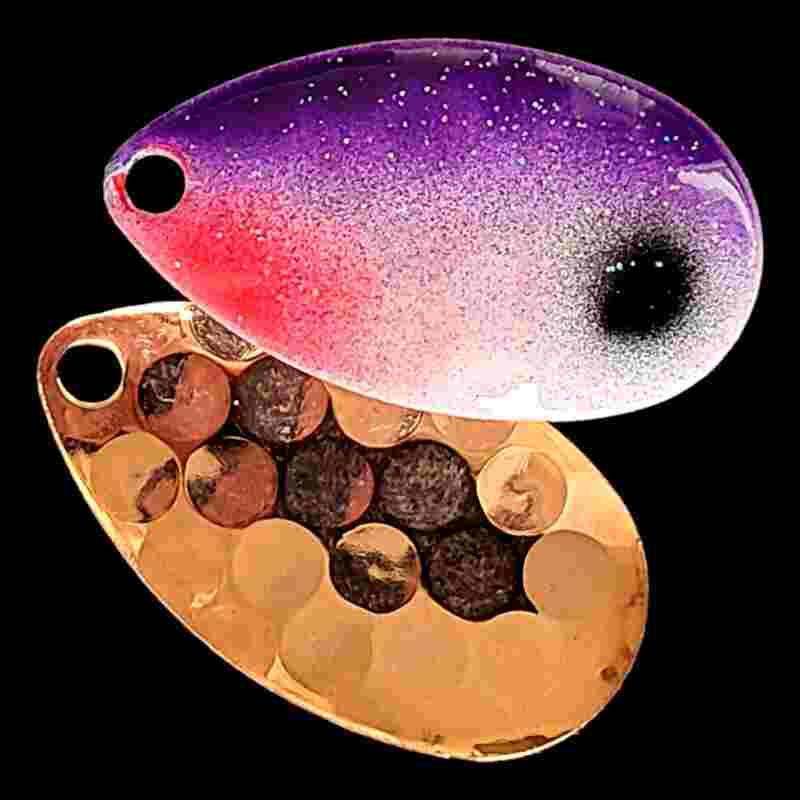 Bago Lures Purple Shad Indiana Spinner Blade with copper back.
