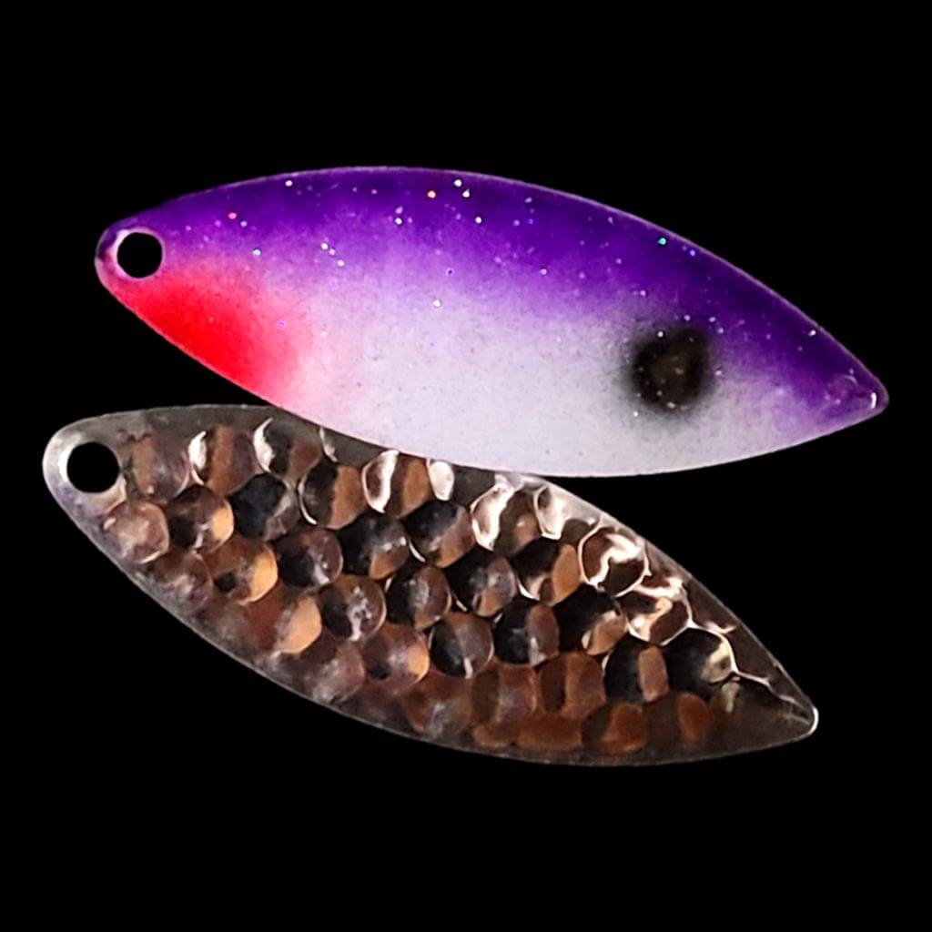 Bago Lures Purple Shad Willowleaf Spinner Blade with silver back.