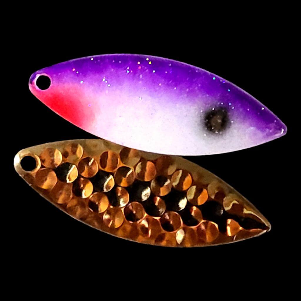 Bago Lures Purple Shad Willowleaf Spinner Blade with gold back.