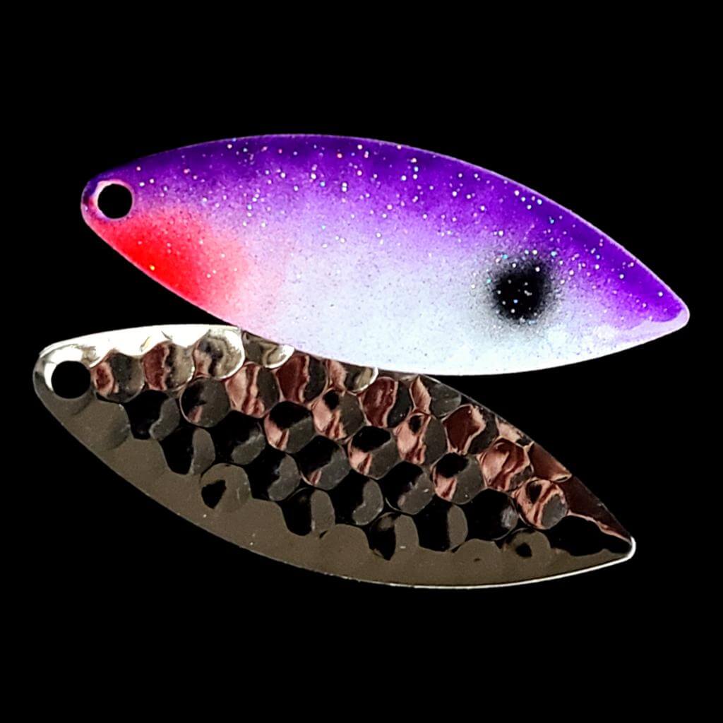 Bago Lures Purple Shad Willowleaf Spinner Blade with nickel back.