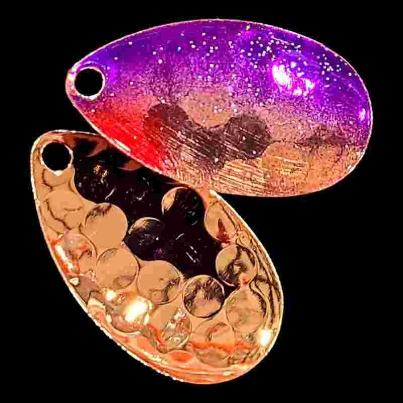 Bago Lures Purple Shiner Indiana Spinner Blade with copper back.
