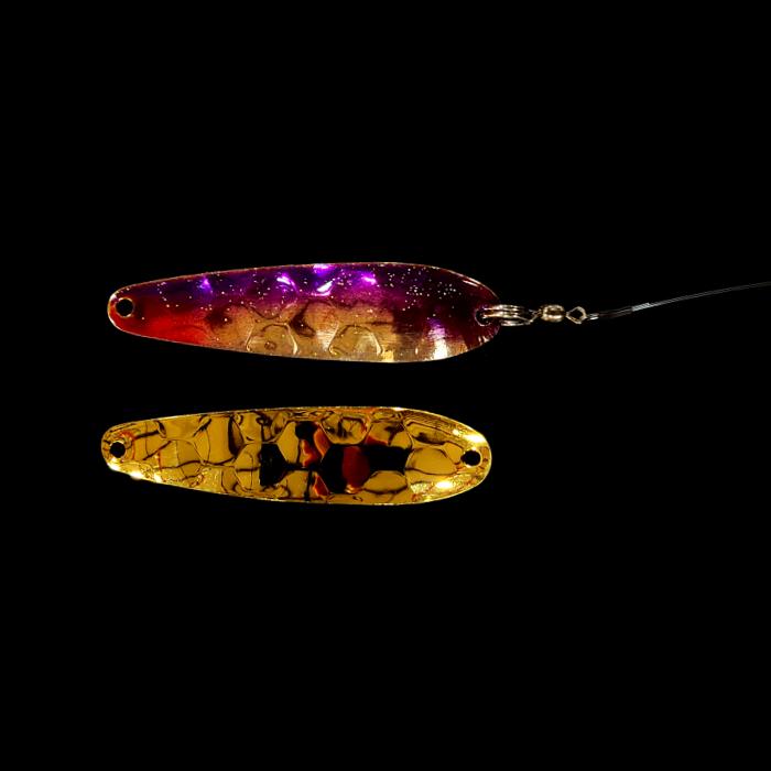 Purple Shiner Slow Death Whisperer Spoon Harness with gold back.