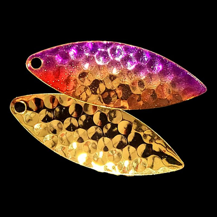 Bago Lures Purple Shiner Walleye Whisperer Willowleaf Blade with gold back.