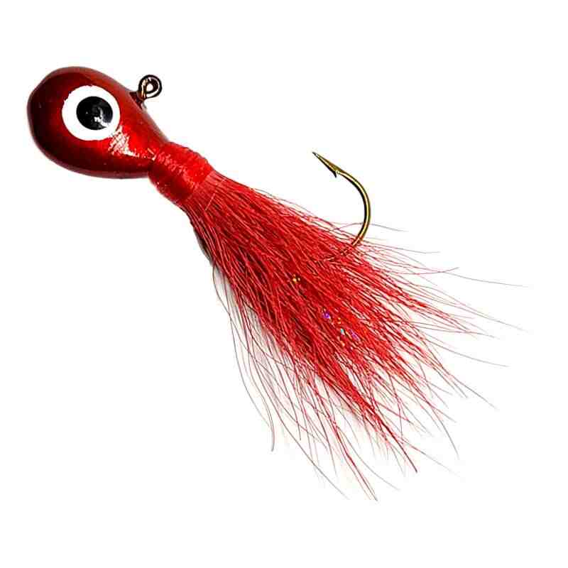 Bago Lures Red Flat Head Bucktail Jig.