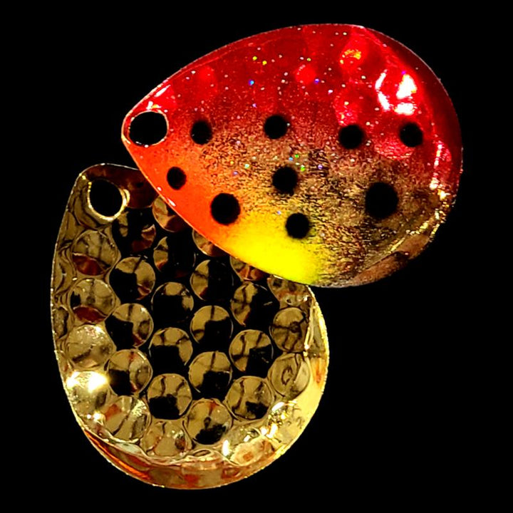 Bago Lures Red Huckleberry Walleye Whisperer Deep Cup Colorado Blade with gold back.