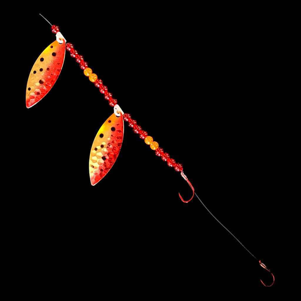 Bago Lures Red Huckleberry Tandem Willow Leaf Blade Crawler Harness.