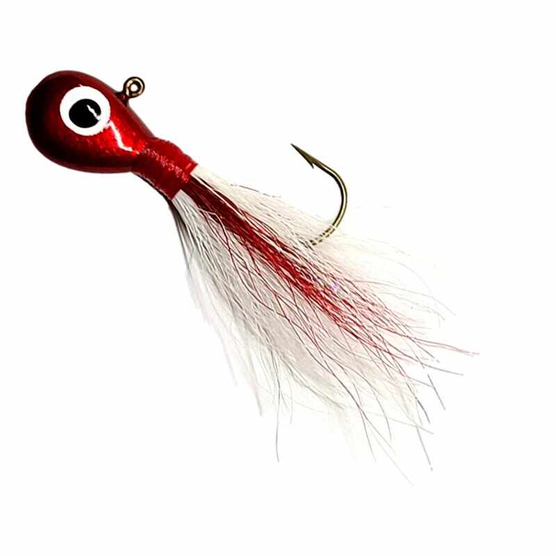Bago Lures Red White Flat Head Bucktail Jig.