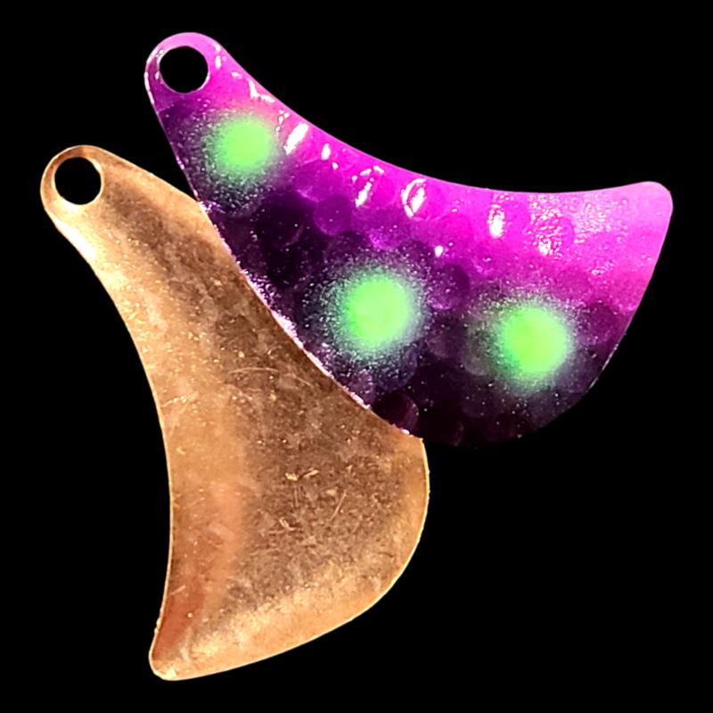 Bago Lures Reverse Muffin Hatchet Spinner Blade with copper back.