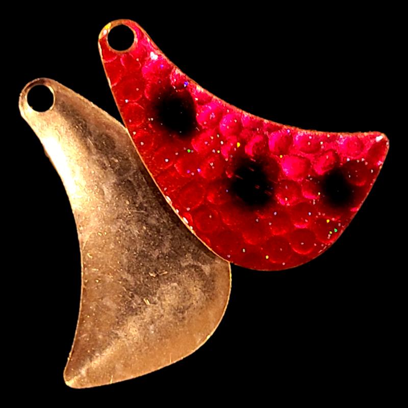 Bago Lures Shrimp Walleye Whisperer Hatchet Spinner Blade with copper back.