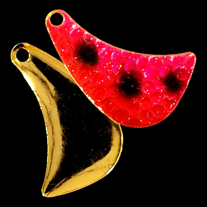 Bago Lures Shrimp Walleye Whisperer Hatchet Spinner Blade with gold back.