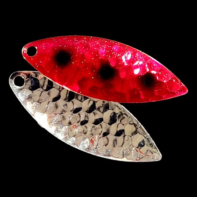 Bago Lures Shrimp Walleye Whisperer Willowleaf Blade with silver back.