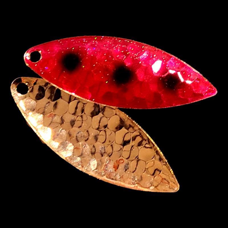 Bago Lures Shrimp Walleye Whisperer Willowleaf Blade with copper back.