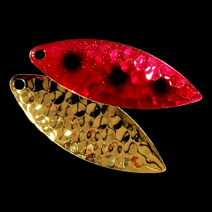 Bago Lures Shrimp Walleye Whisperer Willowleaf Blade with gold back.