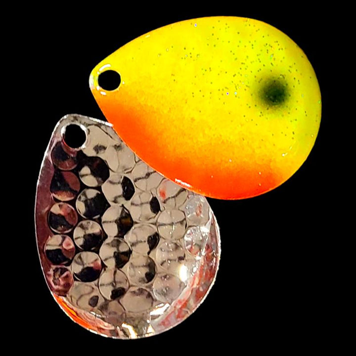 Bago Lures Sunrise Walleye Whisperer Deep Cup Colorado Blade with silver back.