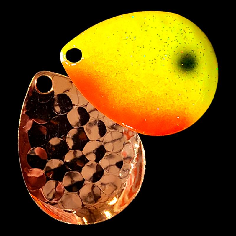 Bago Lures Sunrise Walleye Whisperer Deep Cup Colorado Blade with copper back.