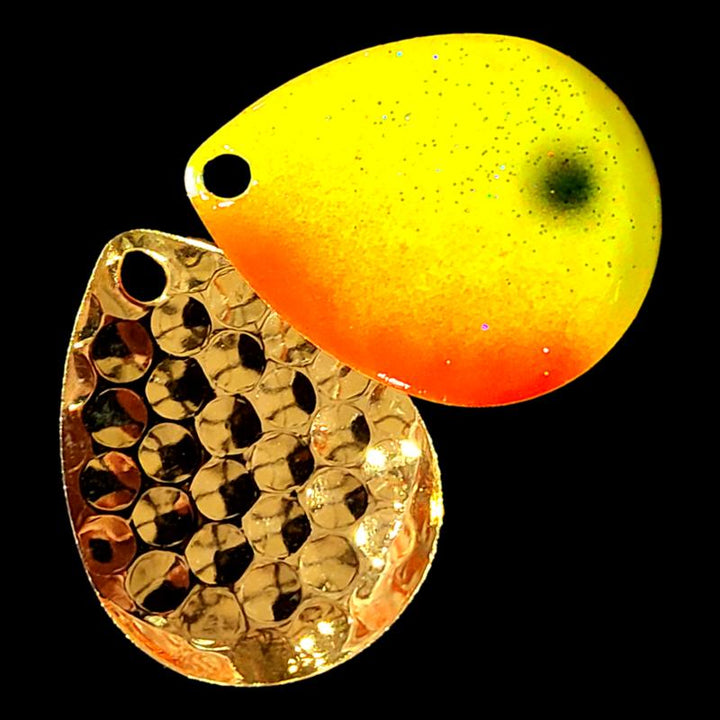 Bago Lures Sunrise Walleye Whisperer Deep Cup Colorado Blade with gold back.