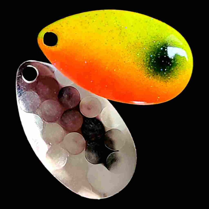 Bago Lures Sunrise Indiana Spinner Blade with silver back.