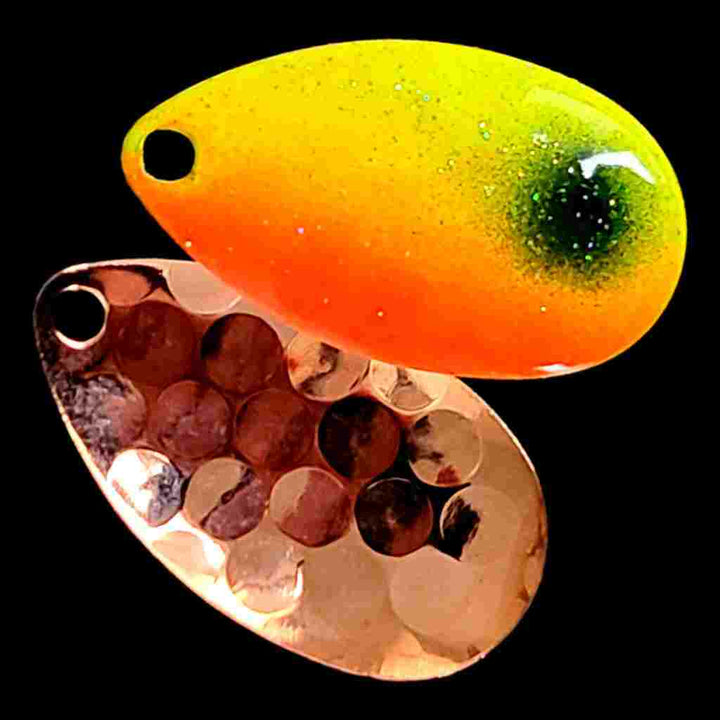 Bago Lures Sunrise Indiana Spinner Blade with copper back.