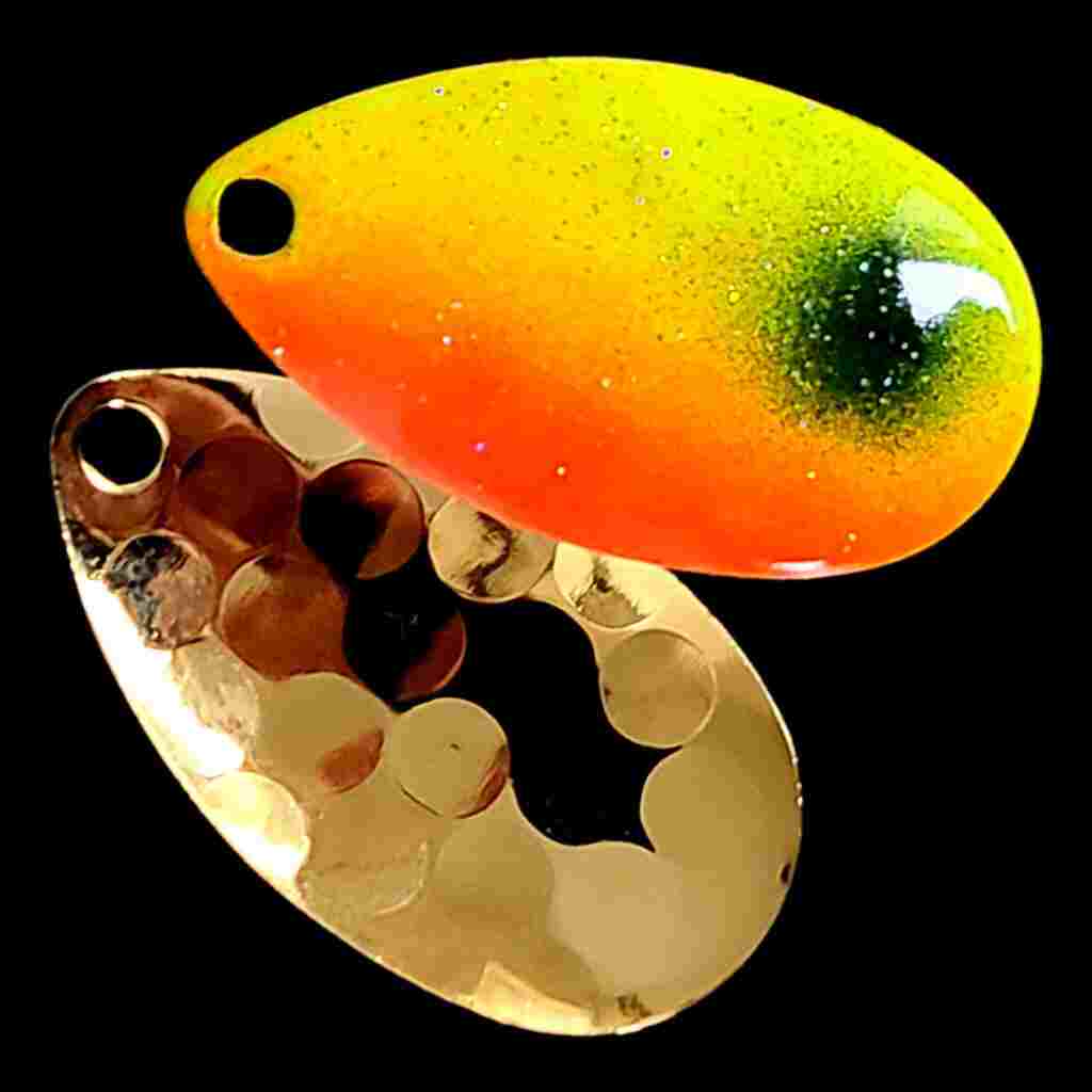 Bago Lures Sunrise Indiana Spinner Blade with gold back.