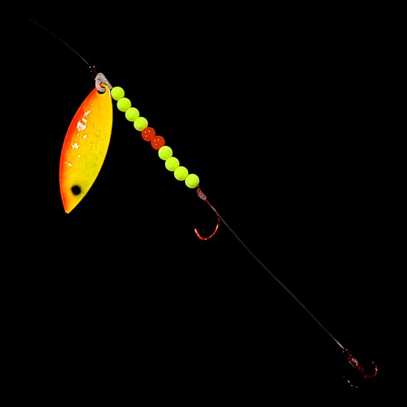 Bago Lures Sunrise Walleye Whisperer Willow Leaf Crawler Harness with treble hook.