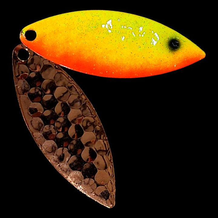 Bago Lures Sunrise Walleye Whisperer Willowleaf Blade with copper back.