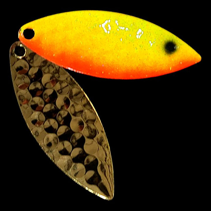 Bago Lures Sunrise Walleye Whisperer Willowleaf Blade with gold back.