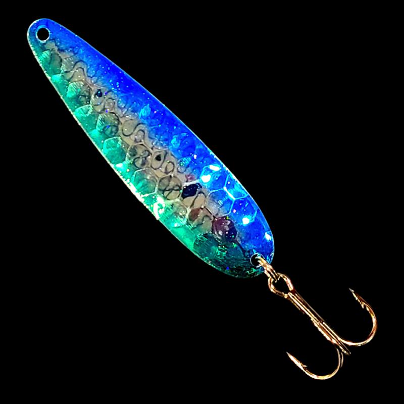 Bago Lures Double UV Blue Dolphin Salmon Whisperer Trolling Spoon.