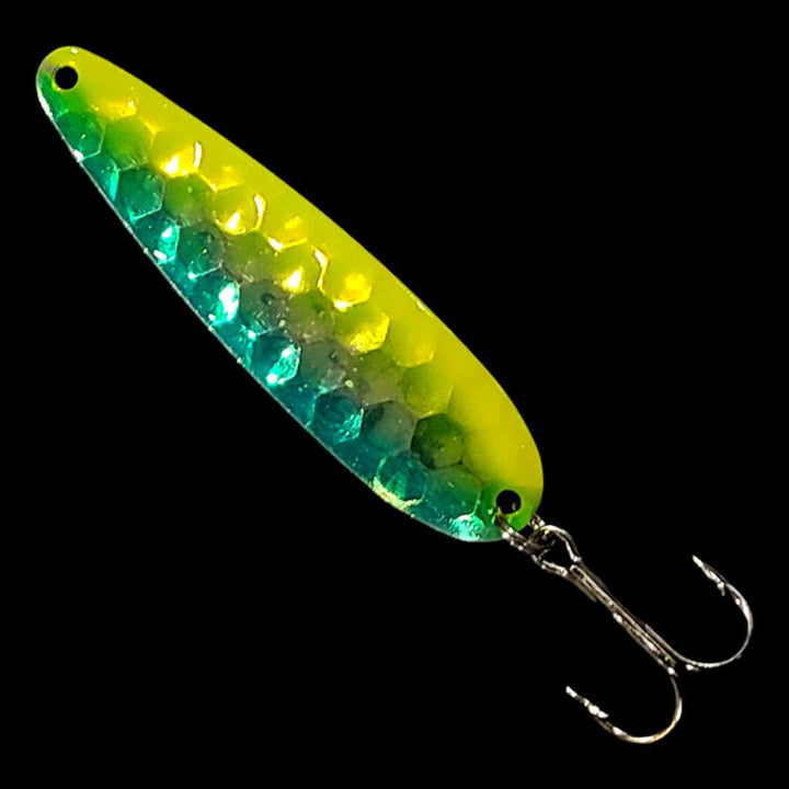 Bago Lures Double UV Green Dolphin Salmon Trolling Spoon.