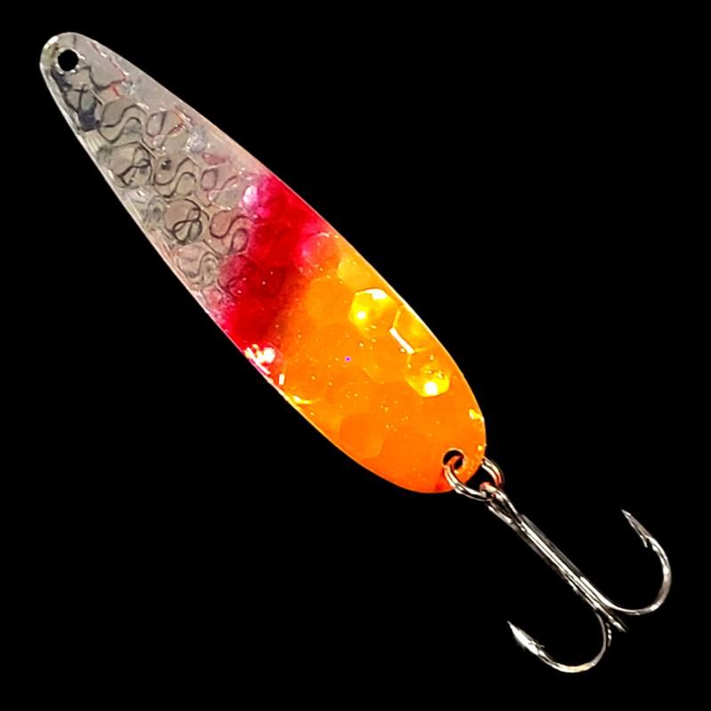 Bago Lures Double UV Orange Flash Salmon Whisperer Trolling Spoon.