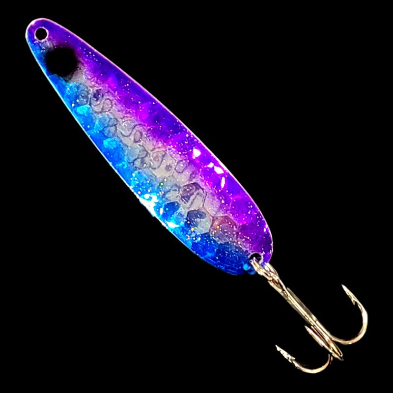 Bago Lures Double UV Purple Blue Crush Salmon Whisperer Trolling Spoon.