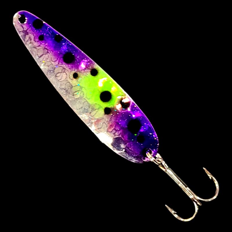 Bago Lures Double UV Purple Froggy Salmon Whisperer Trolling Spoon.