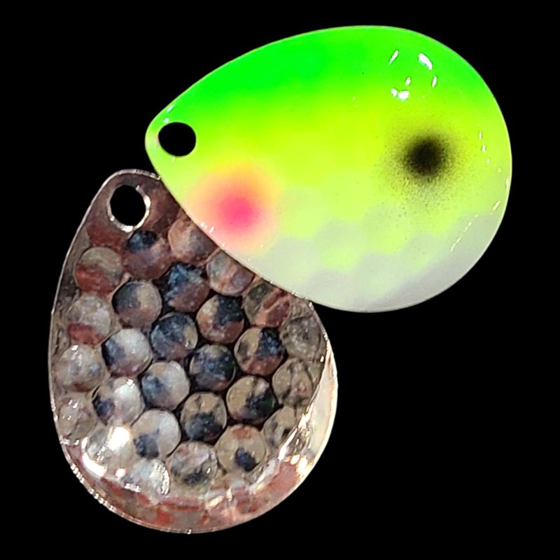 Bago Lures Yellowtail Walleye Whisperer Deep Cup Colorado blade with silver back.